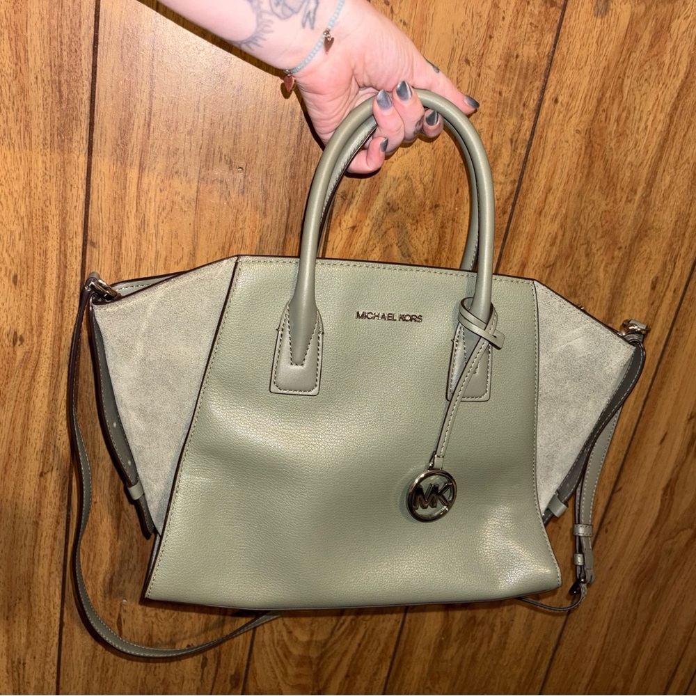 Michael Kors Olive Leather and Suede Satchel